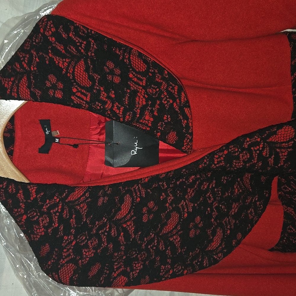 Ryu Red Coat with Black Lace Trim NWT